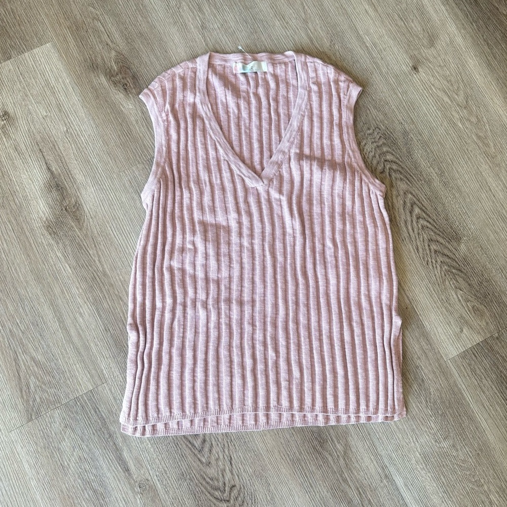 Free People Beach Linen Blend Veda Sweater Vest Ribbed V-Neck Sleeveless - Picture 7 of 10